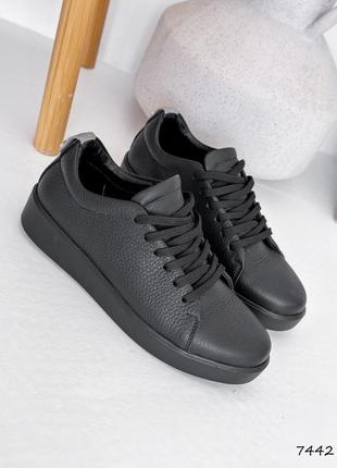 Черные натуральные кожаные кроссовки кеды на толстой подошве кожа флотар