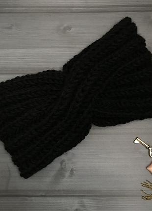 Чорна чалма пов'язка на голову, повязочка чалма зимова, пов'язаність язка чалма тепла чорна