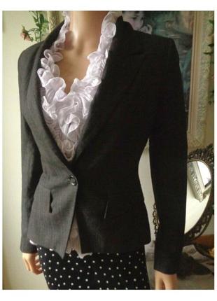 Приталенный офисный пиджак, жакет, блейзер, темно-серый в полоску warehous 44/46