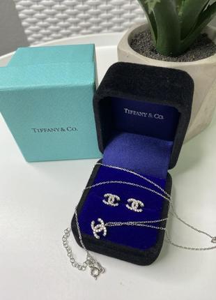 Набор украшений 925 проба ✨серебро цепочка и серьги гвоздики в стиле chanel😍💎