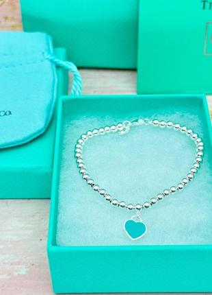 Серебряный браслет tiffany &amp; co с мятным сердцем3 фото