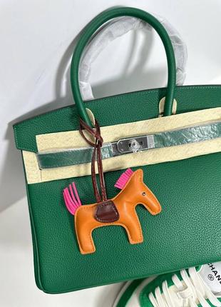 Сумка шоппер женская кожаная зелёная брендовая в стиле hermes