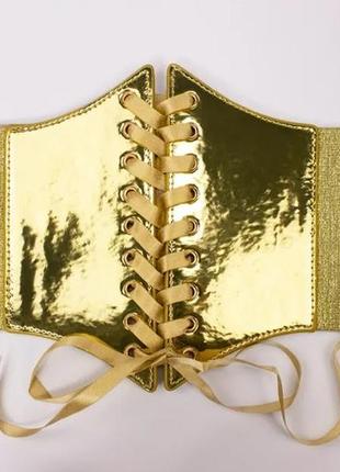 Золотий пояс корсет зі шнурівкою на застібці4 фото
