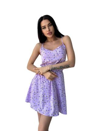 Женское платье в цветочек 42-46, 48-50, лаванда, ткань софт, принт, летнее на резинке2 фото