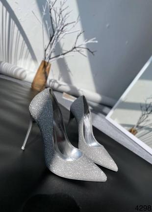 Туфли женские лодочки серебро на шпильке8 фото