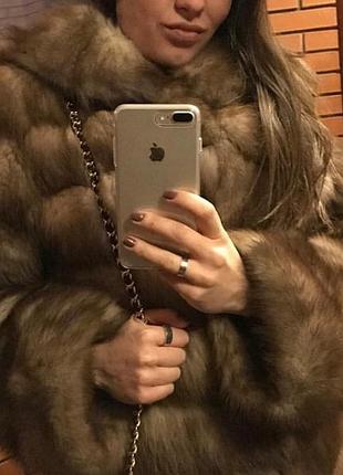 Шуба куница с капюшоном