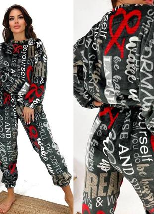 Жіноча роздільна піжамка, кофта і штани, вільна, чорна5 фото