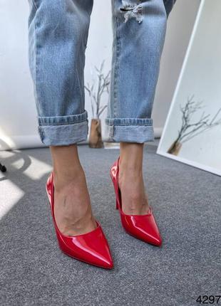 Лодочки женские красные лак туфли4 фото