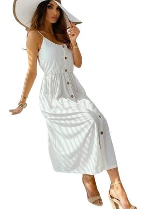 Жіноча сукня-сарафан, 42-44, 46-48, 50-52, білий, тканина креп жатка, літній, міді, однотонний на брителях3 фото