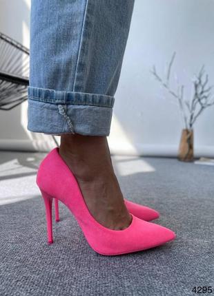 Лодочки женские розовые неон туфли на шпильке4 фото