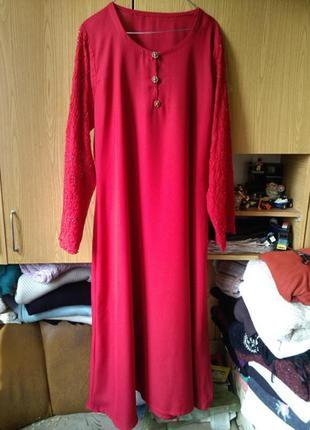 Нарядное,красное (фото 4) платье,с палантином,расшитое бисером,большого14-22 размера2 фото