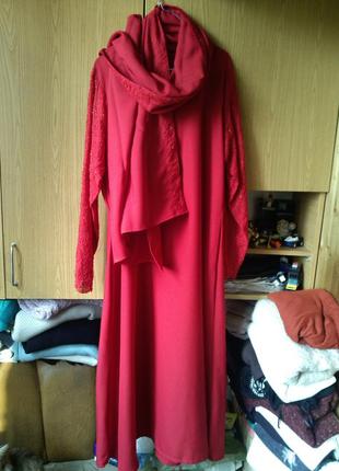 Нарядное,красное (фото 4) платье,с палантином,расшитое бисером,большого14-22 размера