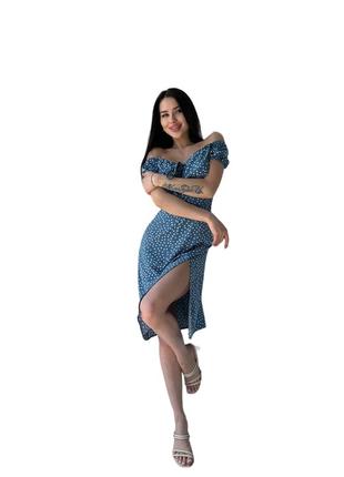 Женское легкое платье в горошек, с разрезом, джинс8 фото