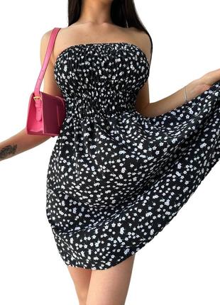 Женское платье-сарафан в цветочек 42-46, 48-52, черный, софт принт, летнее легкое, приятное на ощуп3 фото