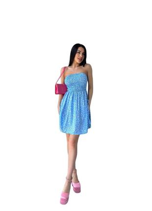 Женское платье-сарафан в цветочек 42-46, 48-52, голубой, софт принт, летнее легкое, приятное на ощуп6 фото