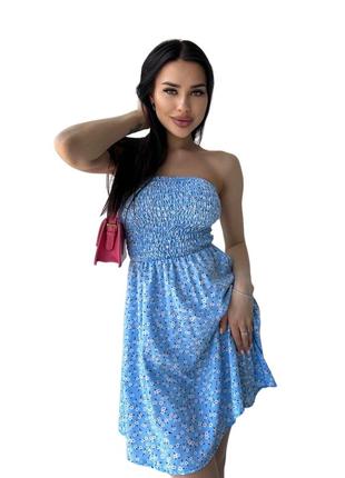 Женское платье-сарафан в цветочек 42-46, 48-52, голубой, софт принт, летнее легкое, приятное на ощуп