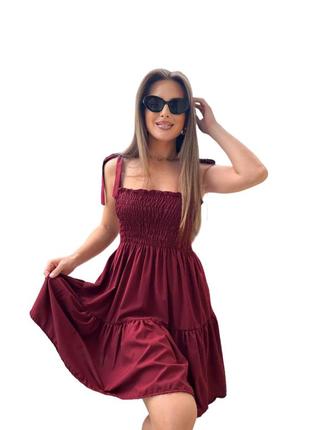 Женское платье-сарафан, 42-46, 48-52, марсала, ткань софт, легкое и приятное на ощупь, на резинке и завязках9 фото