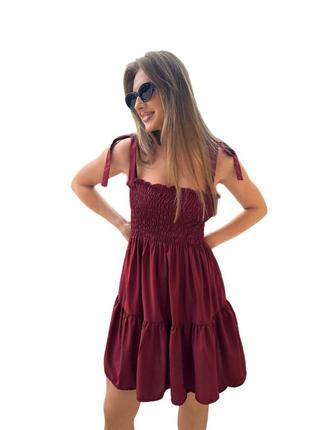 Женское платье-сарафан, 42-46, 48-52, марсала, ткань софт, легкое и приятное на ощупь, на резинке и завязках10 фото