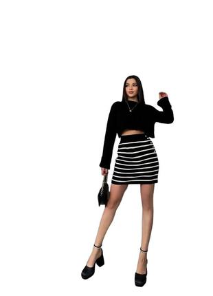 Женская юбка в полоску, 42-46 (оверсайз), черный, ткань  акрил 70% шерсть 30%, с пуговицами3 фото