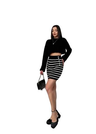 Женская юбка в полоску, 42-46 (оверсайз), черный, ткань  акрил 70% шерсть 30%, с пуговицами2 фото