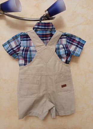 Комплект на мальчика 6-12 месяцев хлопковая рубашка катоновый комбинезон на лямках5 фото