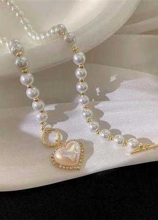 Ожерелье жемчуг сердце чокер сердечко украшение на шею6 фото