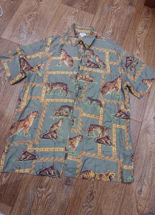 Винтаж 80х-90х otto kern рубашка из чистого шелка, леопардовый принт2 фото