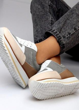Женские кожаные кроссовки на платформе, натуральная кожа+замша7 фото