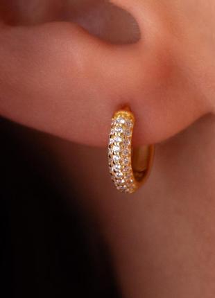 Желто-лимонные золотые серьги круглые кольца из серебра s925 позолоченные 18 карат, кольца конго с камнями фианитов по кругу 10 мм