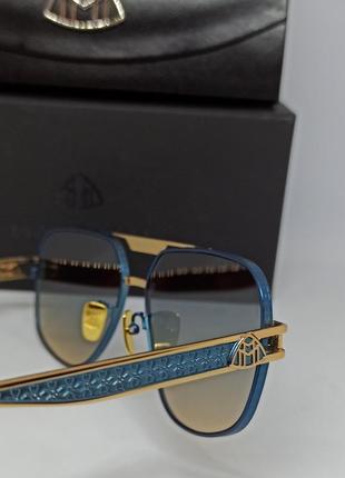 Maybach очки мужские солнцезащитные сине бежевый градиент в сине золотой металлической оправе10 фото