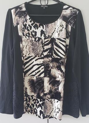 Casamia жіночий лонгслів блуза тваринний артинт стрази та мереживо м l xl 46 48 50