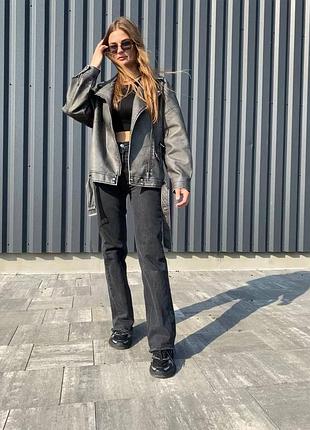 Тренд осени🔥осенняя удлиненная винтажная куртка косуха варёнка из тертой эко кожи
