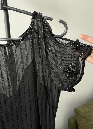Черное платье с бисером прямая гетсби чикаго платья вечернее6 фото