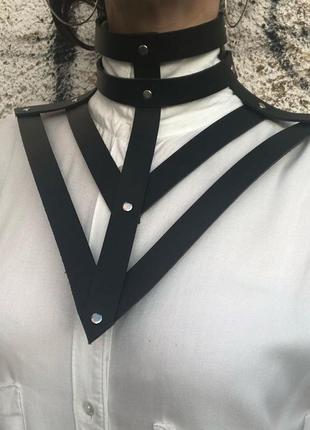 Архітектурне шкіряне колье , мінімалізм ,gothic, boho, alt аксесуар на шию від українського бренду