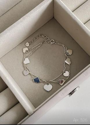Серебряный браслет 925 пробы с сердечками