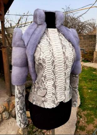 Куртка из натуральной кожи королевского питона с мехом норки5 фото