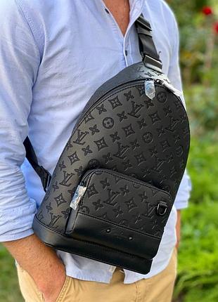 Сумка слинг кожаная черная мужская брендовая