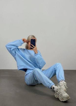 Женский голубой костюм спортивный костюм найк nike свитшот + брюки тренд 20233 фото