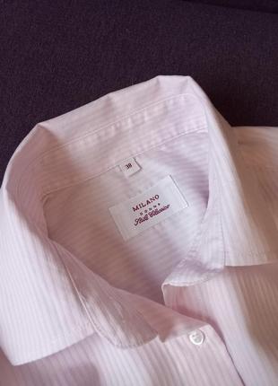 Італія сорочка рожева блуза деловая рубашка женская по фигуре в полоску5 фото