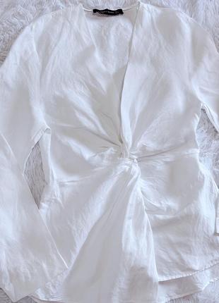 Нежная белая рубашка zara с переплетом2 фото