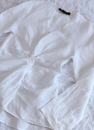 Нежная белая рубашка zara с переплетом1 фото