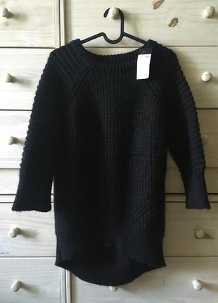 Новый чёрный шерстяной свитер в рубчик 10-12 италия 85% шерсть