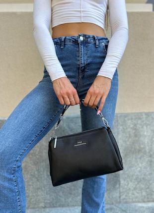 Жіноча шкіряна сумка через та на плече на три відділення polina & eiterou