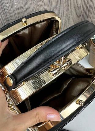 Женская мини сумочка рептилия каркасная с замочком, маленькая сумка золотистая9 фото