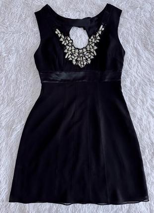 Стильное черное шелковое платье karen millen с камнями3 фото