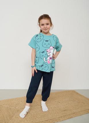 Пижама детская на девочку котики размеры 8-9, 10-11, 12-13, 14-15