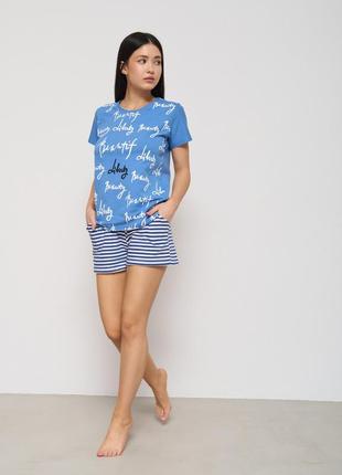 Жіноча піжама футболка з шортами в смужку 60172 розмір s, m, l, xl