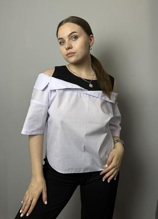 Блуза елегантна жіноча біла modna kazka mkad3249-1