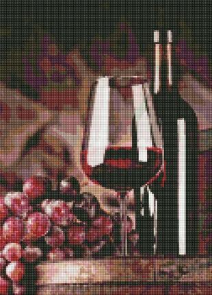 Алмазна мозаїка вишивка натюрморт з келихом червоного вина винний льох на підрамнику повна 5d 40х50