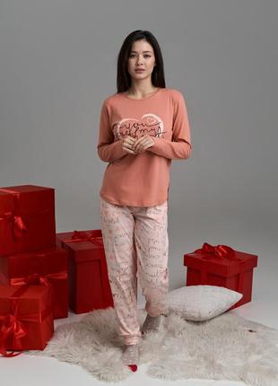 Жіноча піжама бавовняна зі штанями написи 96620 розмір s, m, l, xl